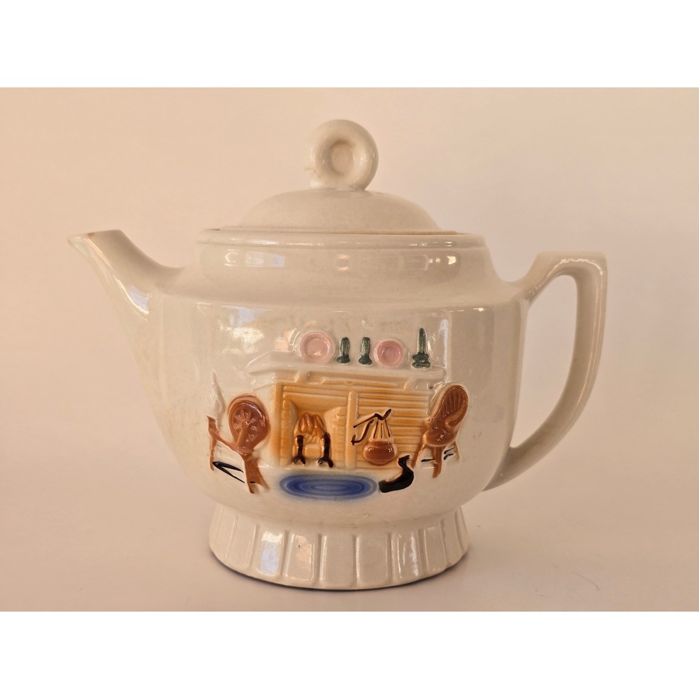 Vintage Porcelier Colonial Hearth Teapot 1930s Vitreous China Spout Chip Craft